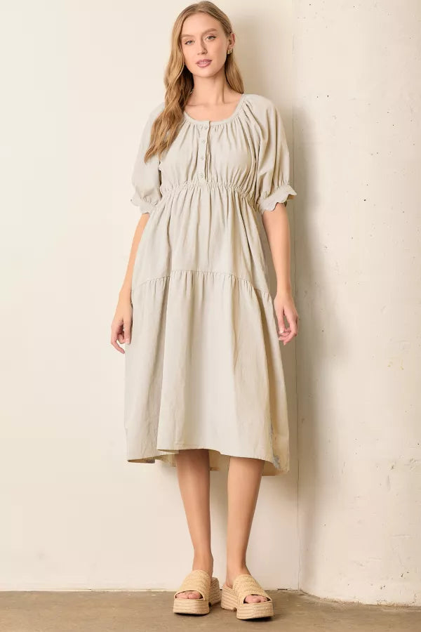 Women's Vintage Clothes Chic Urban Fashion Look The Parker Tiered Midi Dress in Cream