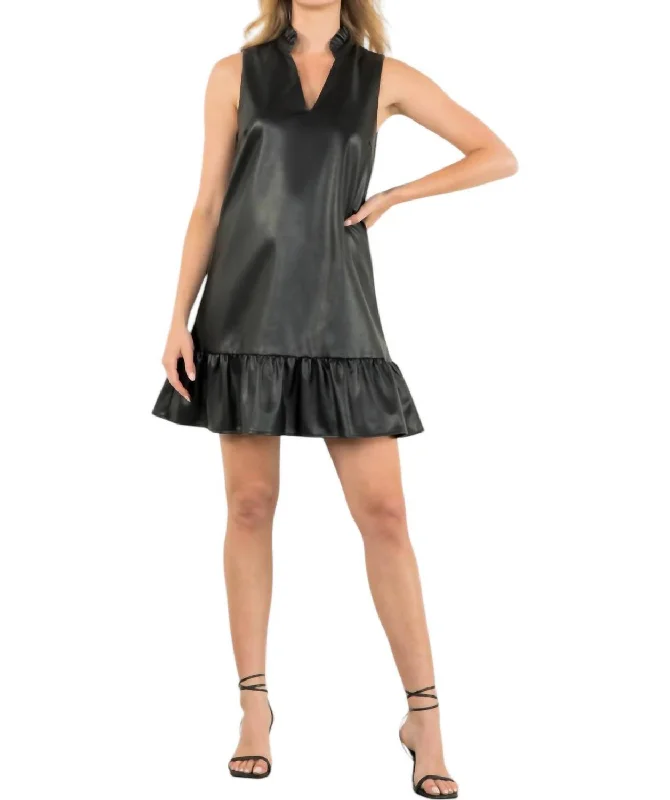 Women's Transitional Attire Exclusive Sale Leather Sleeveless Dress In Black