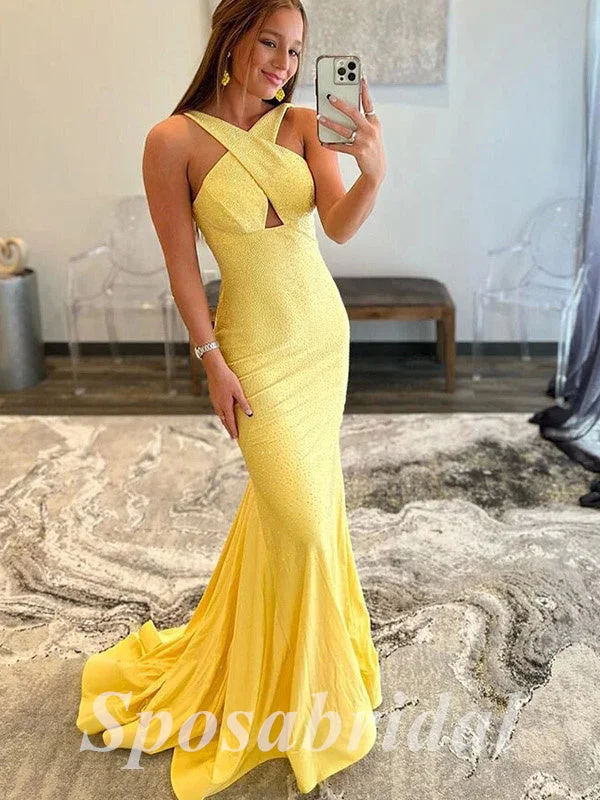 Women's Vintage-Inspired Outfit Update With Cottagecore Styles Sexy Shiny Special Fabric Sleeveless Mermaid Long Prom Dresses, PD3621