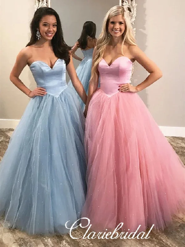 Women's Plus-Size Attire Stylish Savings Sweetheart Sparkle Satin Tulle Prom Dresses, Princess Long Prom Dresses, Prom Dresses