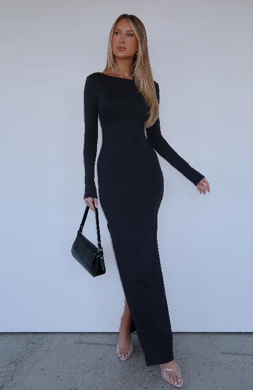 Women's Evening Apparel New Season Fashion Preview Every Night Long Sleeve Maxi Dress Black