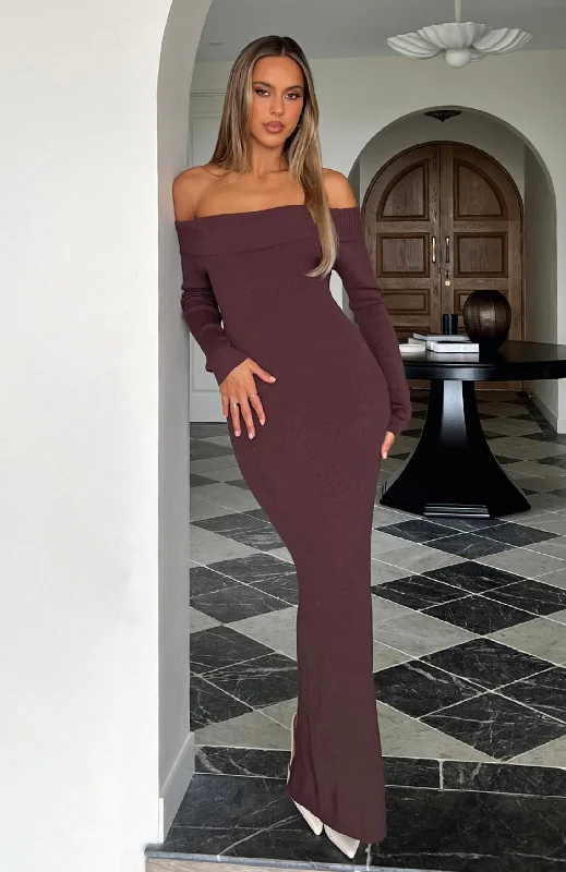 Women's Stylish Professional Garments Chic And Trendy Don't Call Me Anymore Long Sleeve Maxi Dress Chocolate