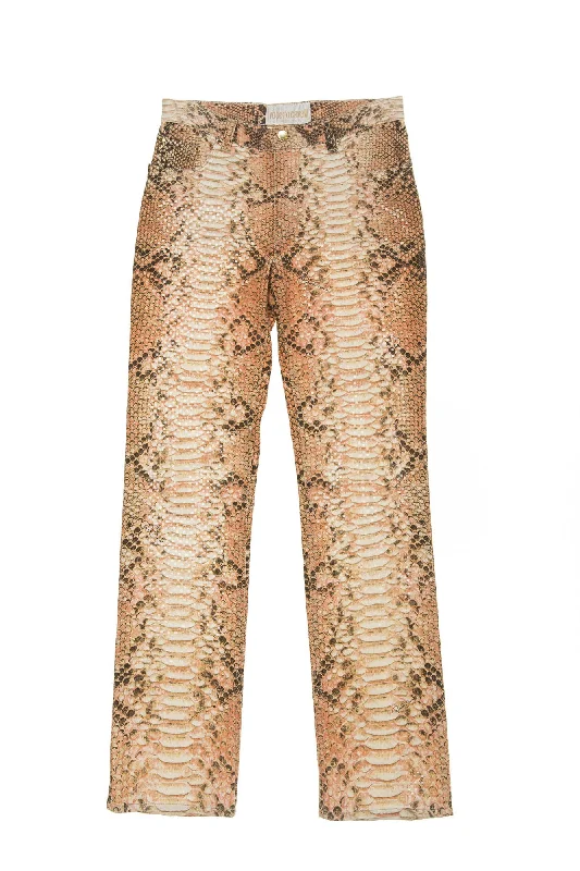 Women's Night-Out Clothes Relaxed Style Roberto Cavalli - Vintage Pink Snake Skin Faux Jeans - XS