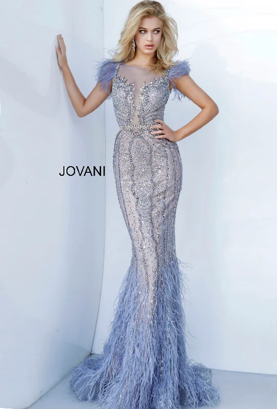 Chic Clothing For Women Limited Time Flash Sale Beaded Feather Fitted Sleeveless Gown by Jovani 02326