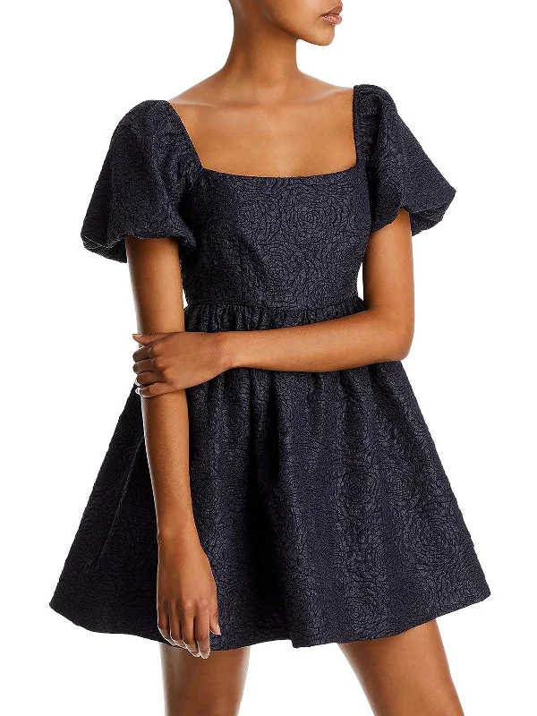 Women's Timeless Attire Wardrobe Upgrade Womens Brocade Puff Sleeve Mini Dress