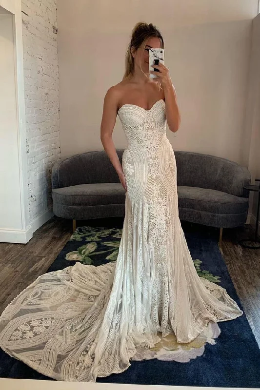 Stylish Clothes For Women Fast Fashion Favorites Sweetheart Strapless Mermaid Lace Wedding Dress N029