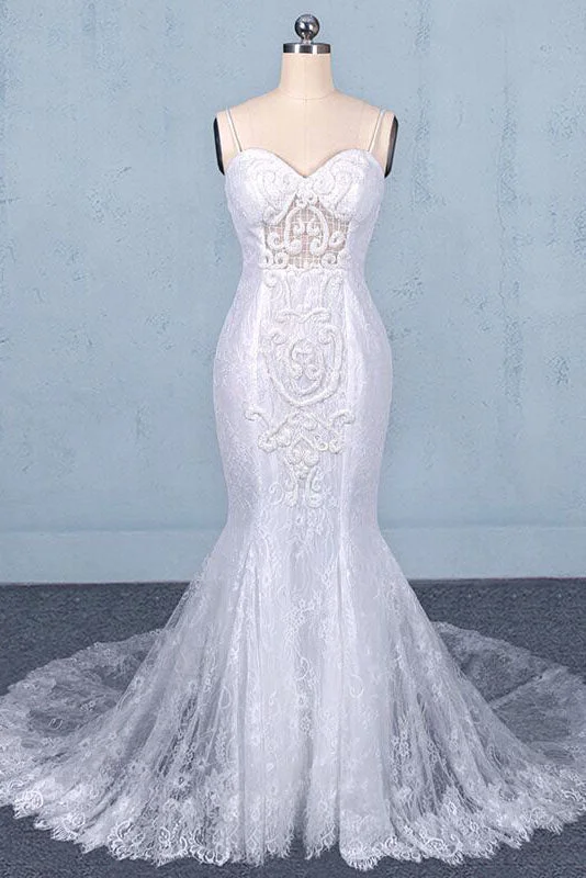 Classic Women's Clothing Styles Huge Savings On Parisian Styles Spaghetti Straps Mermaid Bridal Dresses with Appliques Lace Beach Wedding Dresses N2295