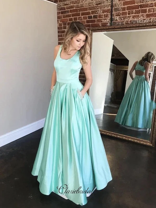 Women's Luxury Attire Exclusive Sale Satin A-line Newest Prom Dresses, Long Prom Dresses With Pocket