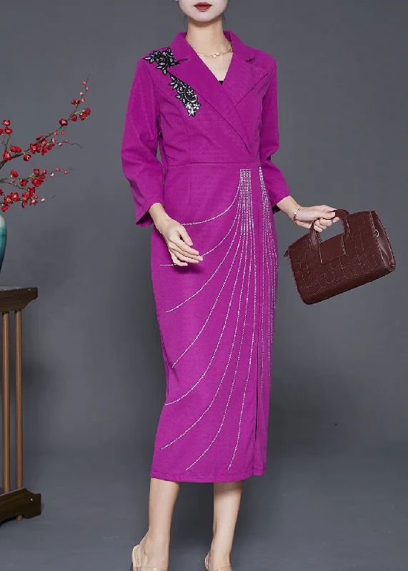 Women's Garments Special Offer Classy Rose Notched Collar Zircon Cotton Maxi Dresses Fall