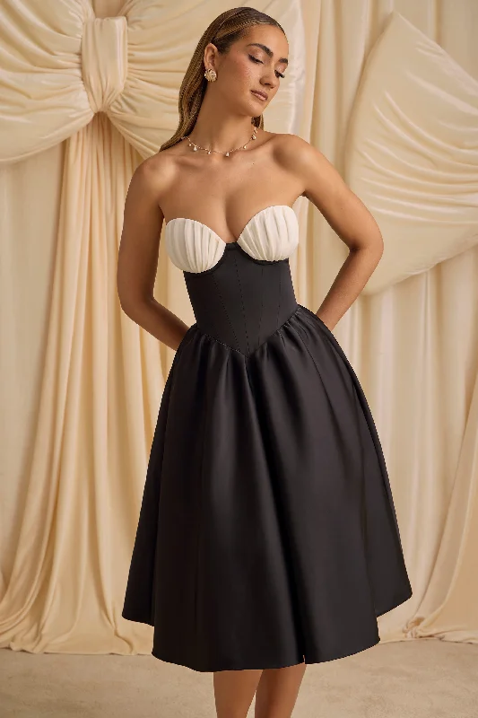 Women's Outfit Elevate Your Wardrobe Strapless Corset Midi Dress in Black