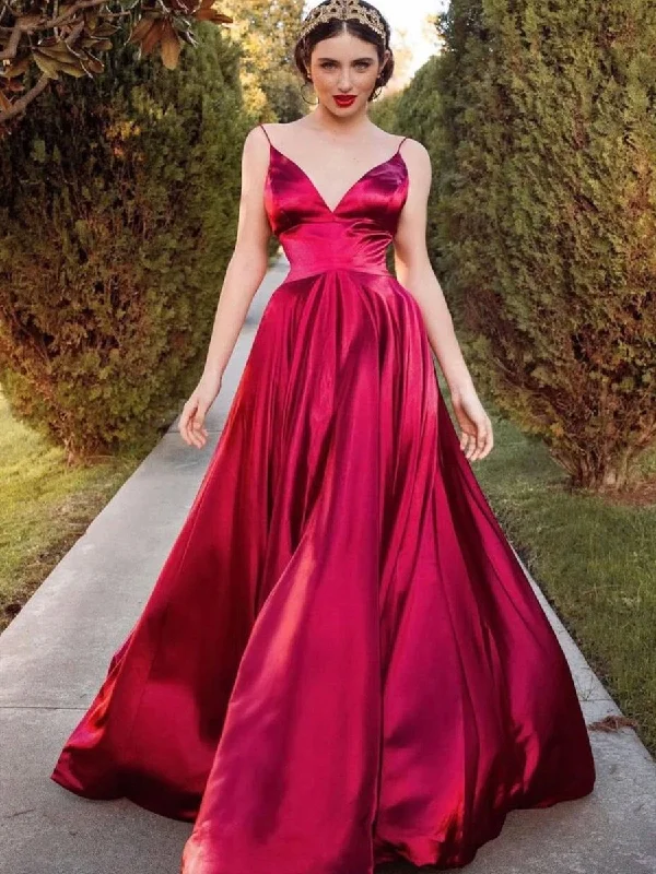 Charming Women's Outfit For Special Occasions Fashion Deal Spaghetti Long A-line Elastic Satin Prom Dresses, Red Prom Dresses, Simple Prom Dresses