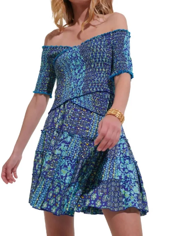 Women's Clothing For Outdoor Events Classic Appeal Soledad Mini Dress In Blue Printed