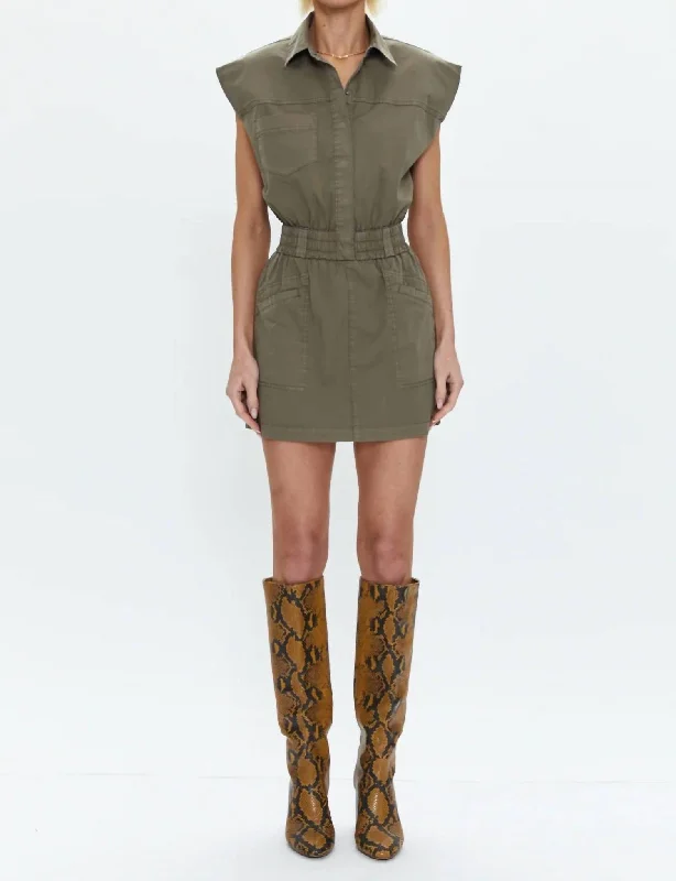 Women's Clothes For The Office Flash Sale, Don'T Miss Rosie Cinched Waist Mini Dress In Dark Olive