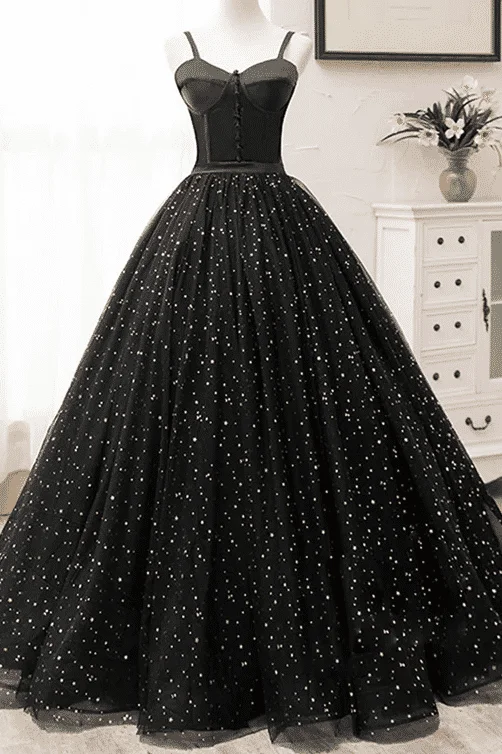 Women's Evening Clothes Massive Savings Black A-Line Sweetheart Star Print Empire-Waist Sleeveless Long Prom Formal Dress