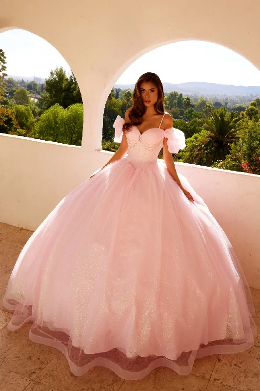 Women's Holiday Clothing Discover Promotions Glitter Tulle Off Shoulder Ball Gown by Juliet JT1487H