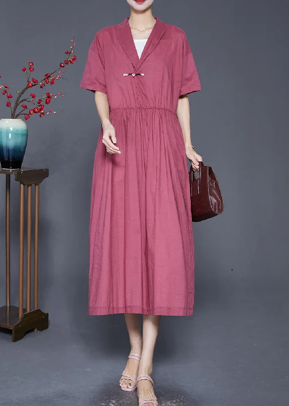 Casual Clothes For Women Refined Look DIY Red Chinese Button Exra Large Hem Linen Maxi Dresses Summer