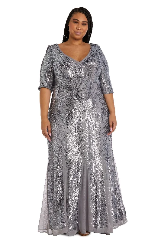 Women's Work Outfit Fashion Deal R&M Richards 7565W Plus Size Long Beaded Dress