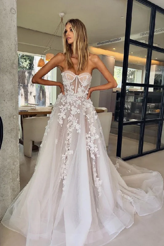 Charming Women's Clothes For Special Events Best Deals Of The Season A Line Sweetheart Tulle Wedding Dresses with Appliques N033