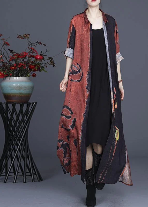 Women's Vacation Outfit Set Current Trends Chocolate Print Chiffon Maxi Dress Cardigan