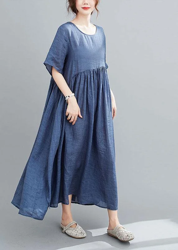 Comfortable Outfit For Women Chic Outfits Italian Blue Pockets Maxi Dresses Short Sleeve Summer