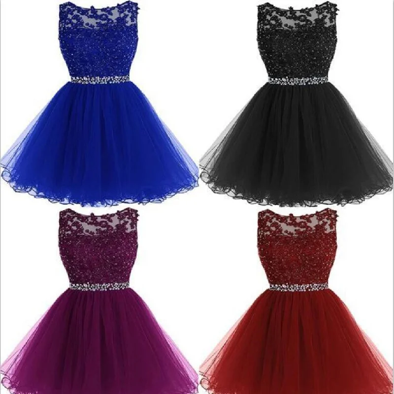 Women's Elegant Evening Outfit Discounts On Casual Weekend Styles A-Line Sleeveless Beads Tulle Short Colorful Free Custom Junior Homecoming Dresses, BD00231