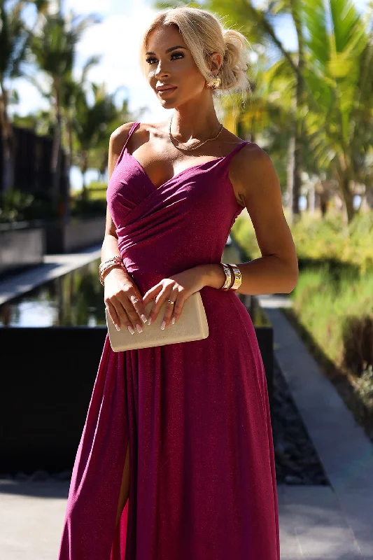 Women's Holiday Clothes Chic Trends Unveiled 299-19 CHIARA elegant long maxi dress with straps - fuchsia with glitter