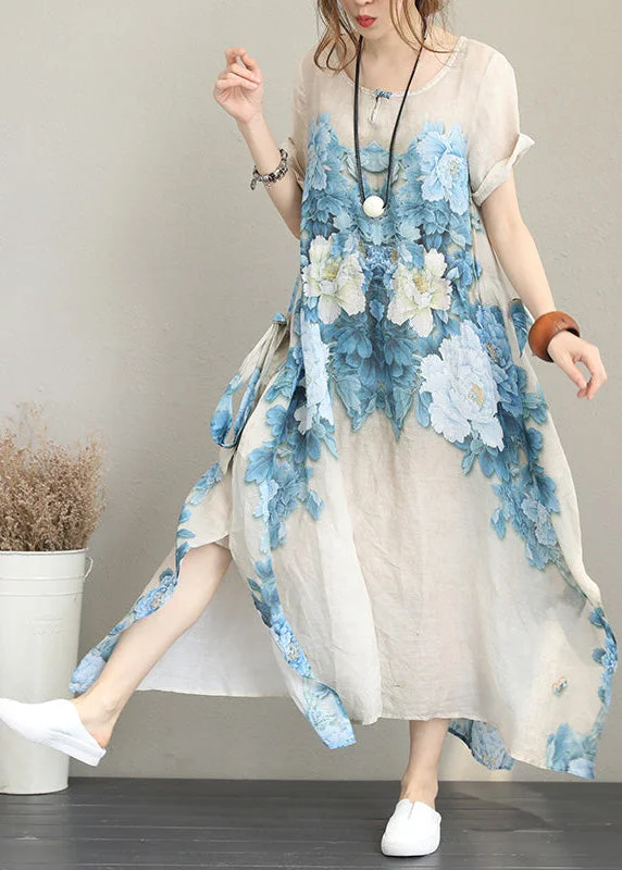 Women's Clothing With Trendy Designs Fashion Forward 2024 Nude Prints Chiffon Maxi Dress Plus Size Asymmetric Chiffon Clothing Dresses New Short Sleeve Maxi Dresses