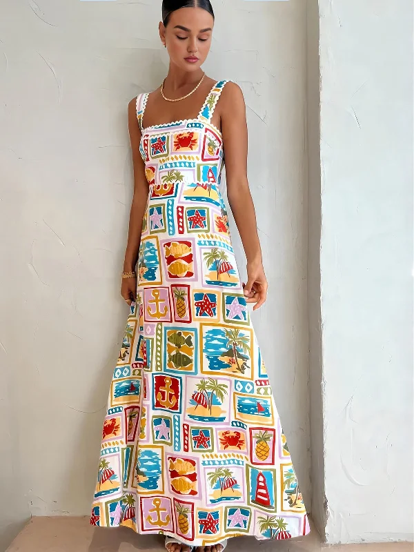 Women's Festive Attire Fashion For Every Occasion Graffiti Print Sleeveless Long Dress