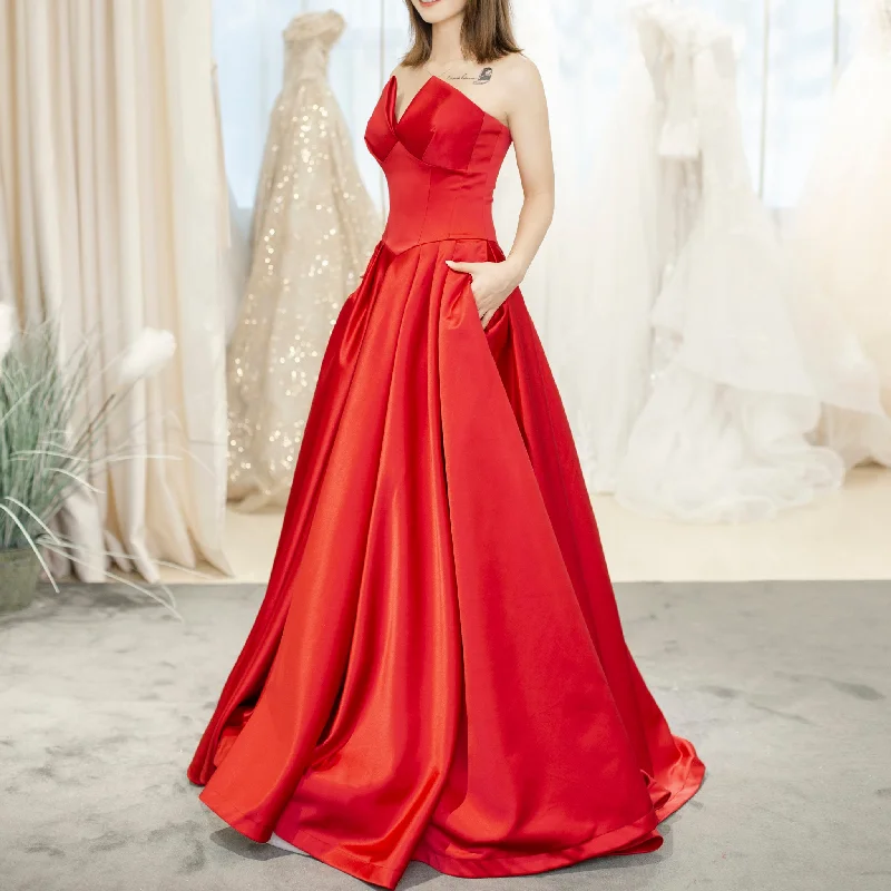 Women's Clothes And Garments Versatile Outfits Women's Vneck Satin Red Formal Dresses & Evening Gowns