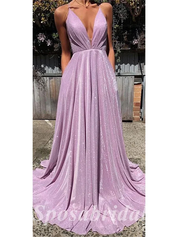 Timeless Women's Outfit Flash Deals Sexy Special Fabric Spaghetti Straps V-Neck Sleeveless Criss Cross Side slit A-Line Long Prom Dresses, PD3604