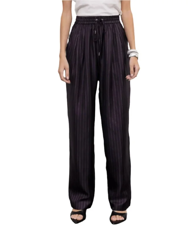 Women's Elegant Apparel Weekend Exclusive Twill Slouch Pinstripe Pants In Black