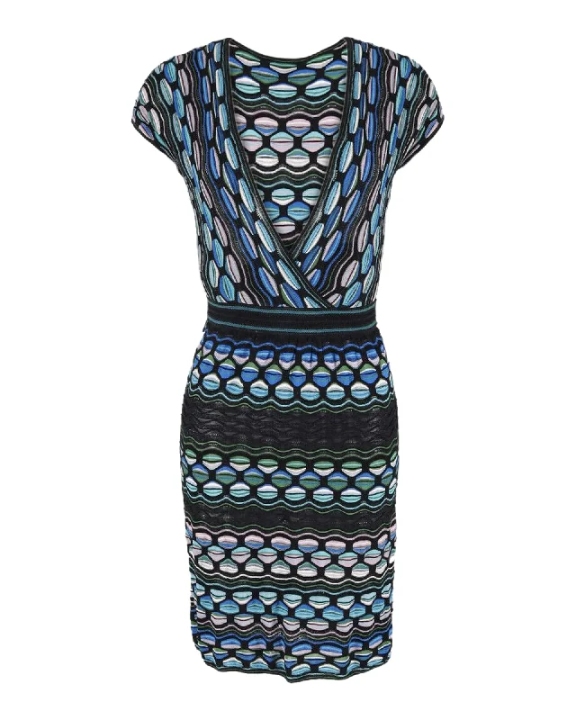 Women's Night-Out Outfit Trendsetter's Closet Missoni Deep V-Neck Mini Dress in Multicolor Cotton