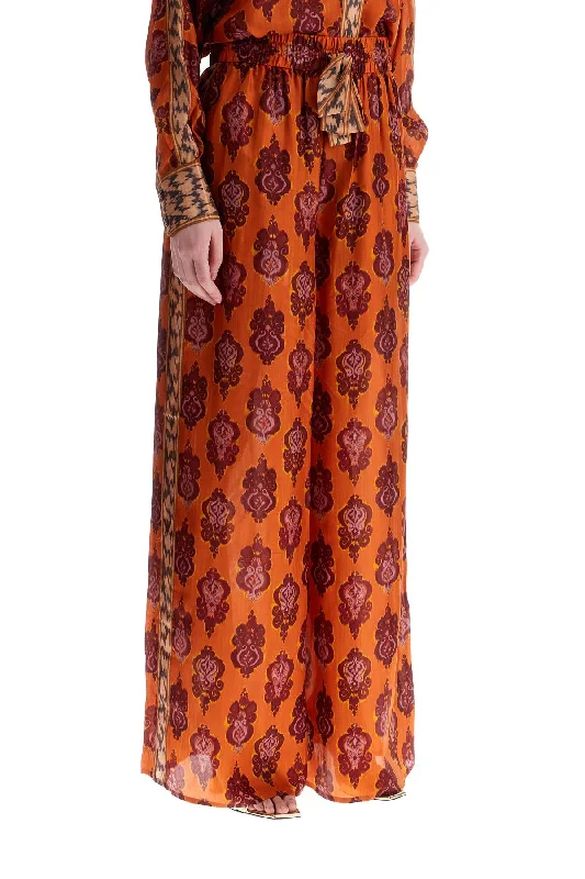 Women's Casual Apparel Chic Style, Always In Vogue Zimmermann High Waist Wide Leg Ikat Print Silk Pants Orange