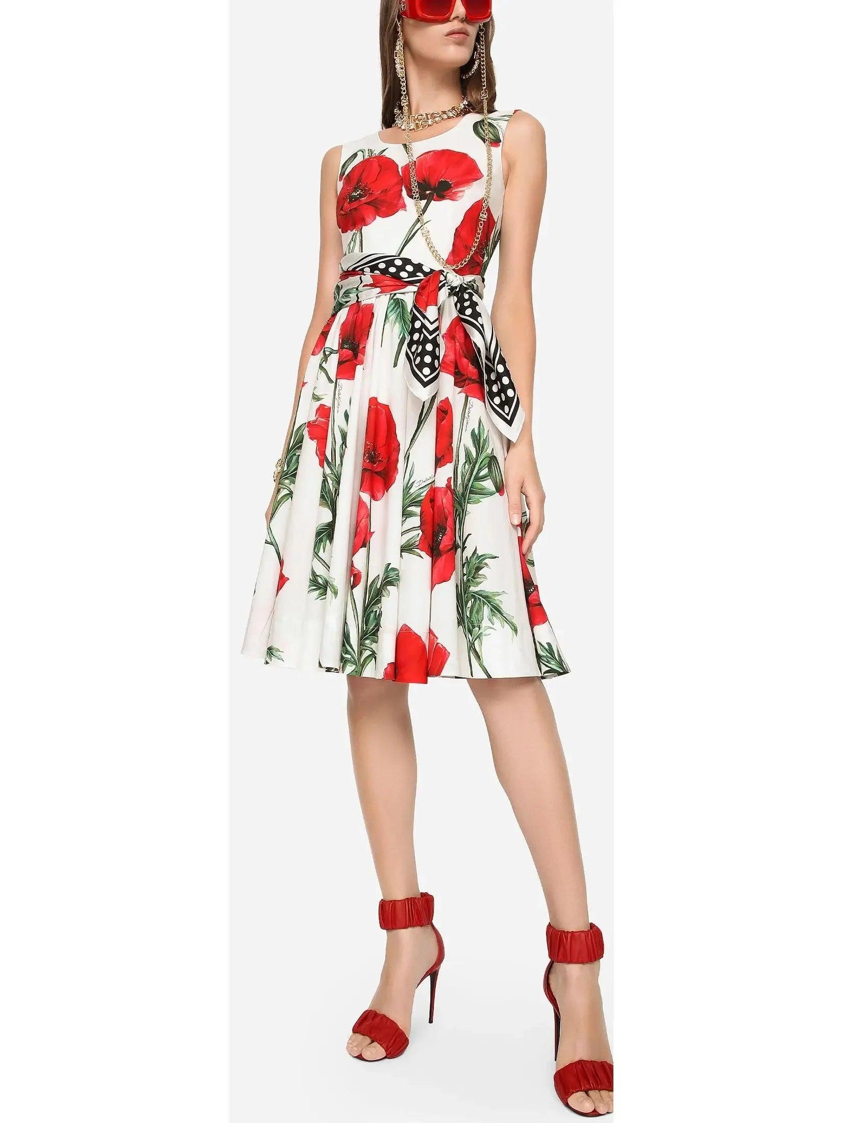 Charming Women's Garments Casual Chic Poppy-Print Poplin Midi Dress