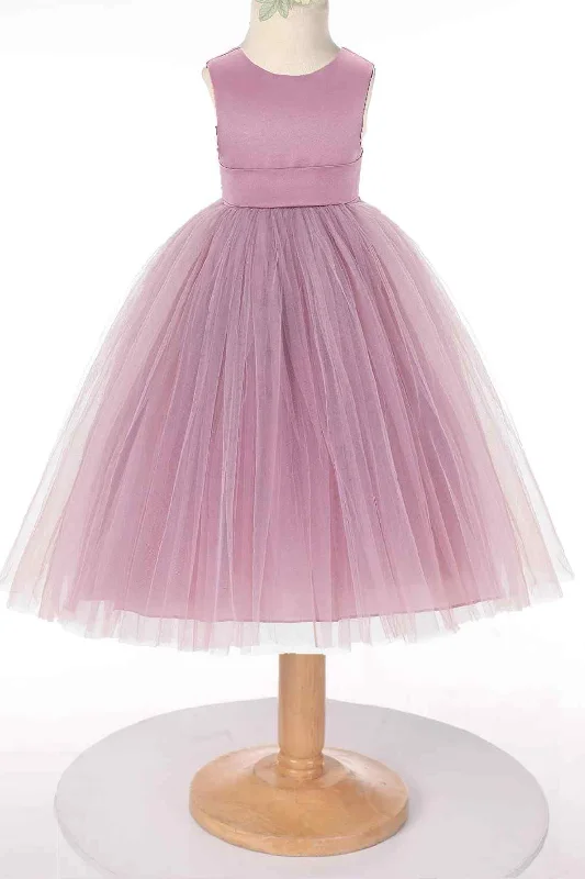 Charming Women's Garments Evening Looks Mauve Tulle Sleeveless Bow Back Flower Girl Dress