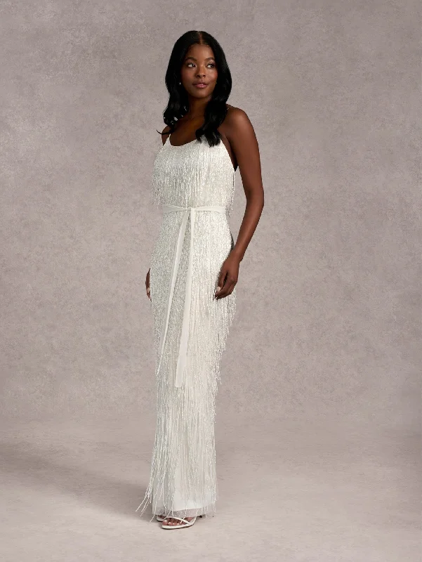 Women's Clothing For Work Classic Appeal Beaded Fringe Bridal Gown by Adrianna Papell 40415