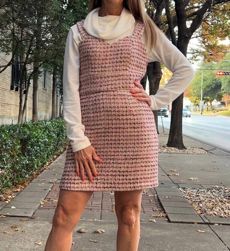 Women's Stylish Casual Garments Casual Chic Tweed Sweetheart Mini Dress In Rose/pink