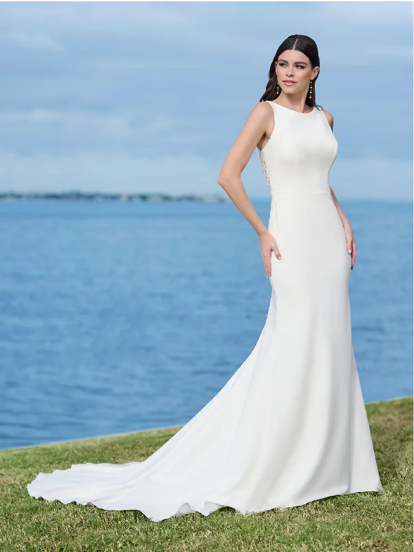 Women's High-Fashion Clothes Versatile Outfits Crepe Halter Bridal Gown by Adrianna Papell 45003