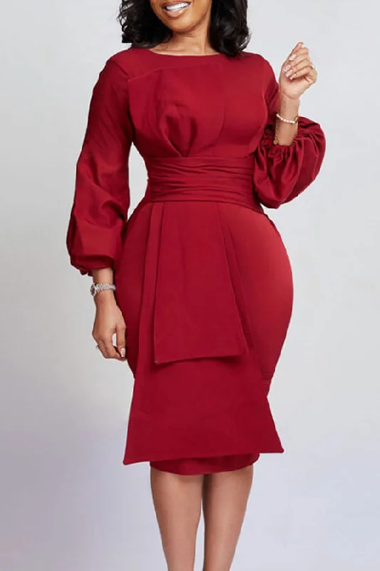 Women's Casual Clothing For Lounging Limited Stock, Big Sale Solid Color Chic Ribbons Design Midi Dress