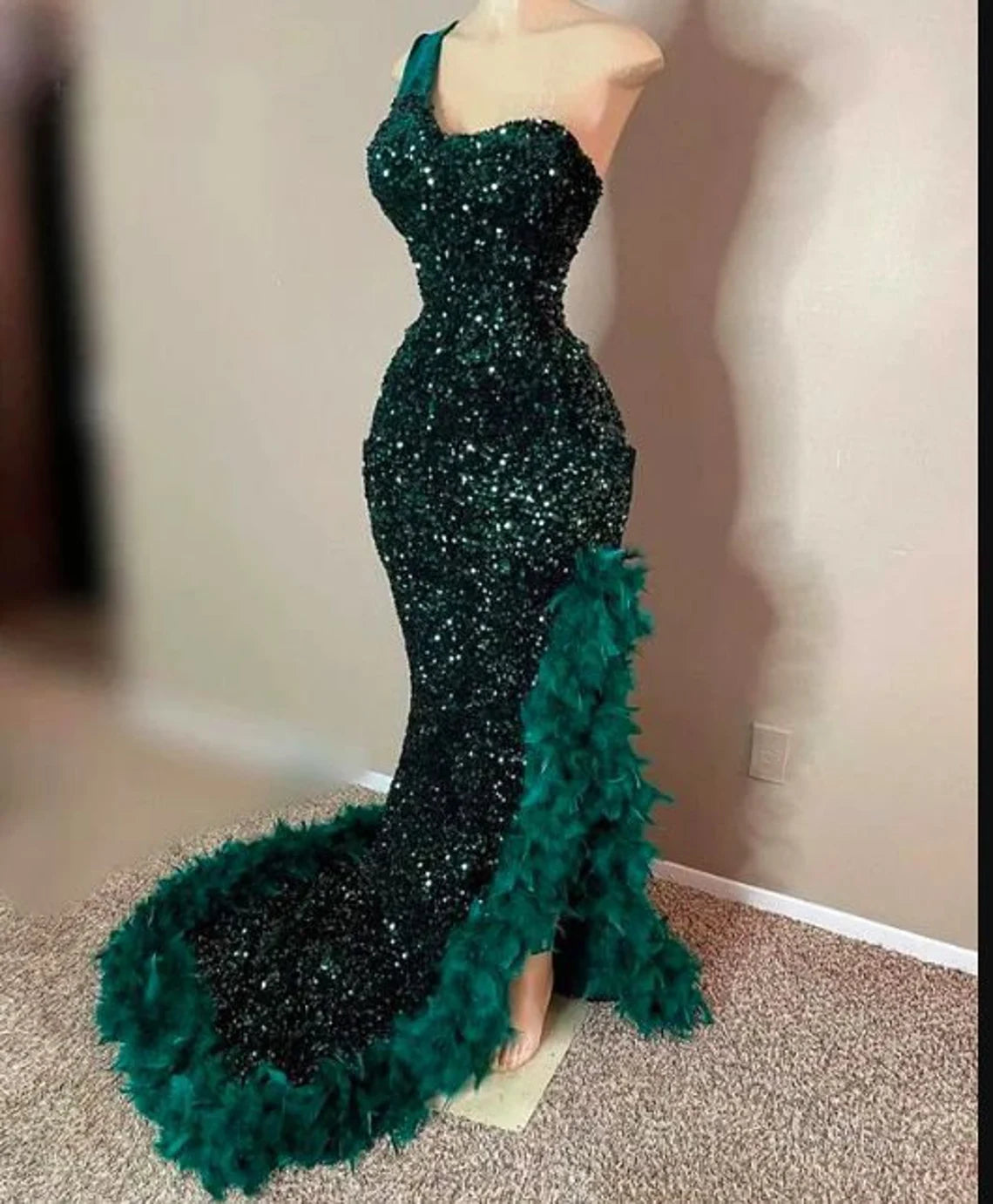 Women's Seasonal Clothes Special Offers Green sleeveless sequins dress,Prom dress, Splited mermaid dress, wedding dress, Sleeveless dress, Free shipping