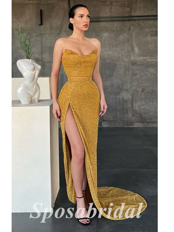 Casual Attire For Women Great Prices On Feminine Styles Sexy Sweetheart V-Neck sleeveless Side Slit Mermaid Long Prom Dresses,PD3651