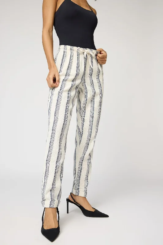 Modern Women's Attire Y2K Nostalgic Fashion Look Coastal White and Navy Stripe Pants