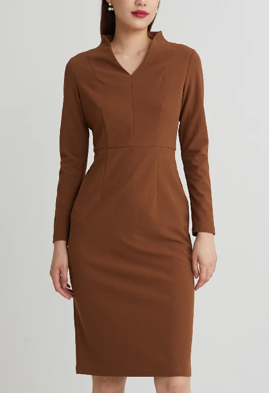 Women's Office Clothing Limited Styles Minimalist V-Neck Midi Dress