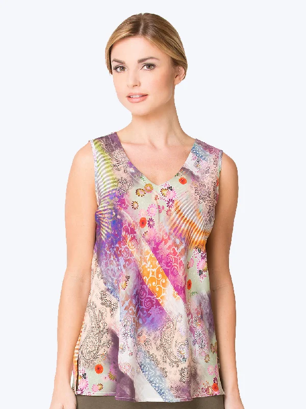 Women's Loungewear Clothes Trendy Urban Attire “Cecilia” Print Washable Silk Erika Bias Tank