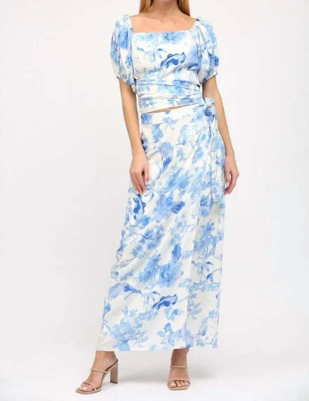 Women's Occasion Wear Apparel Final Sale Flora Wrap Skirt In Blue/cream