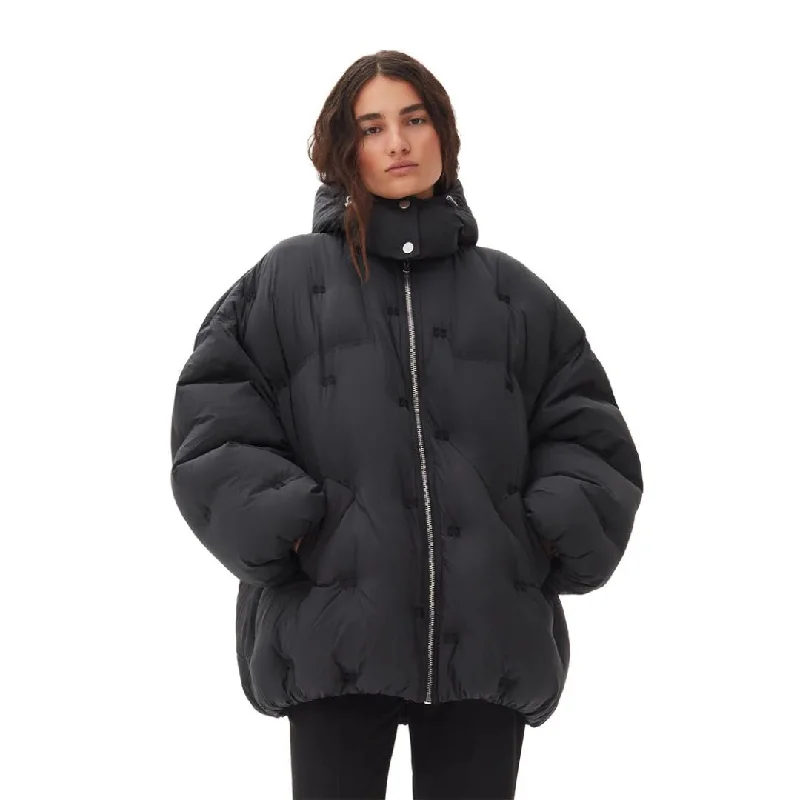 Women's Active Outfit For Fitness Wardrobe Update Nylon Tech Puffer Midi Jacket (Black)