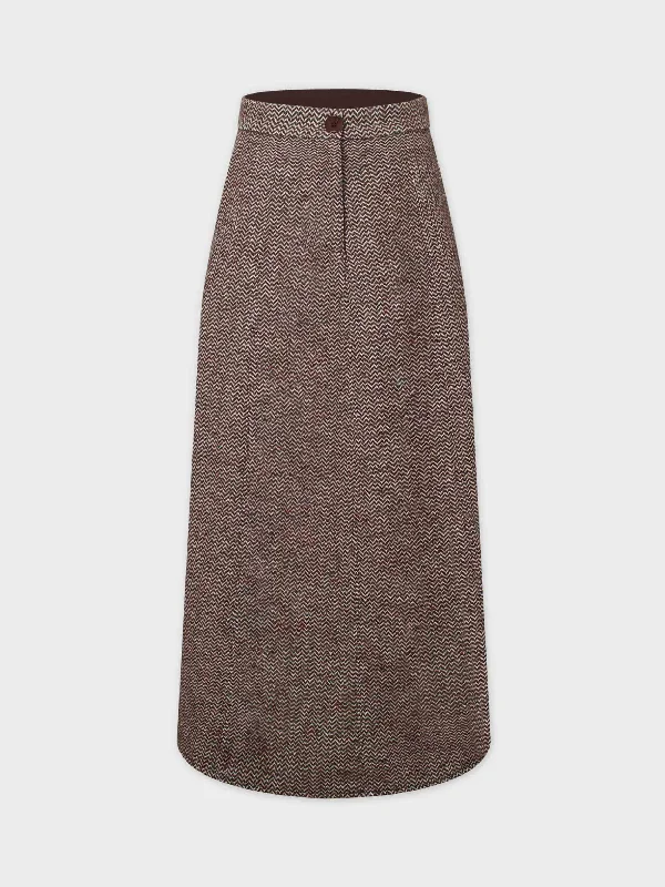 Women's Seasonal Attire Wardrobe Essentials Button Front A-Line Skirt-Brown Herringbone