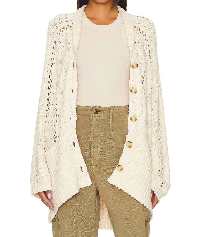 Women's Evening Outfit Final Sale Cable Cardigan Sweater In Ivory