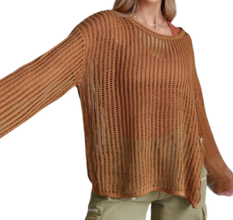 Women's Work Outfit Exclusive Sale Harlee Open-Knit Sweater In Camel