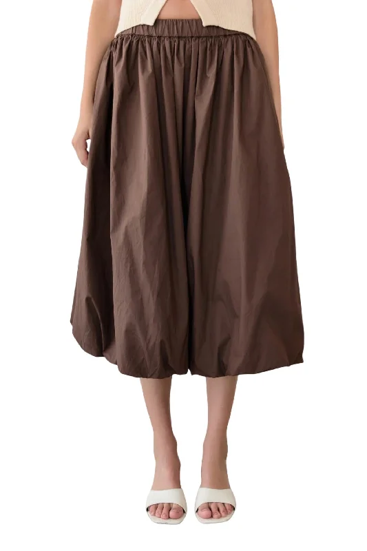 Women's Comfortable Apparel Discount Extravaganza Elastic Waist Bubble Hem Skirt In Brown